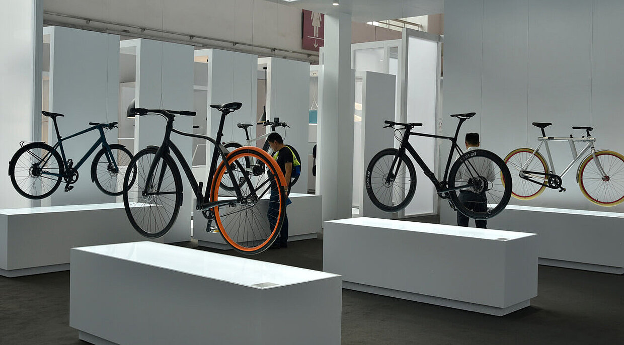 Minimalist bikes on display in Beijing